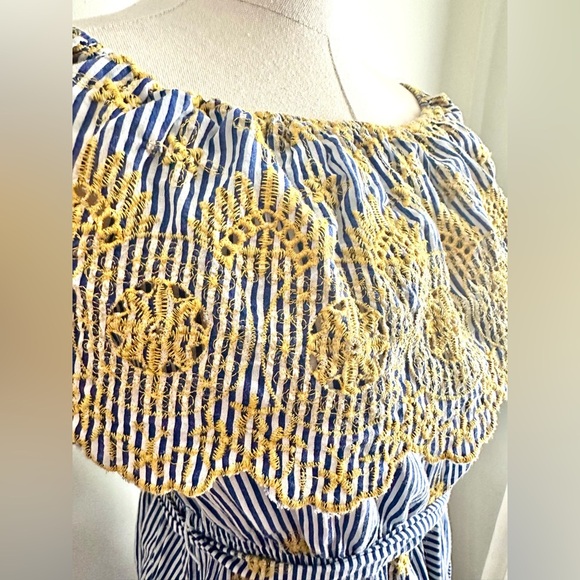 Flying Tomato Cotton Blend Embroidered Off-Shoulder Striped Sundress SZ M - Picture 3 of 9